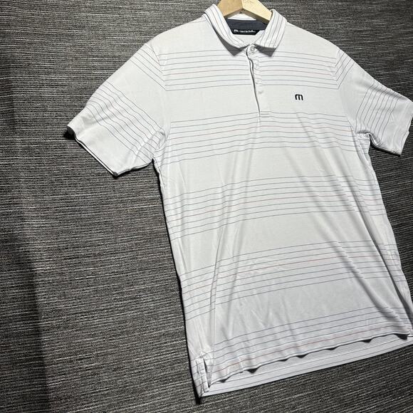 Travis Mathew Polo Shirt Men's M White Striped Short Sleeve Golf - Picture 4 of 13
